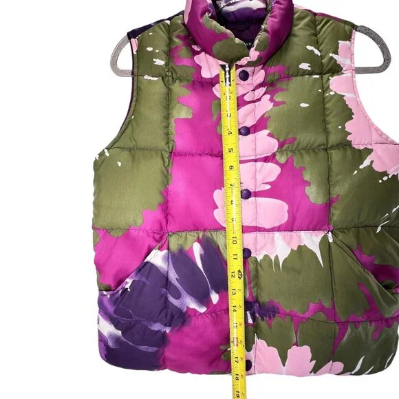Lands End Floral Down Puffer Vest M 10-12 Bright Snap Close Pink Green Purple - Picture 12 of 14